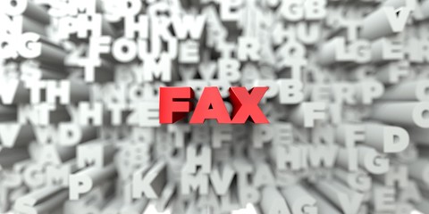 fax - red text on typography background - 3d rendered royalty free stock image. this image can be us