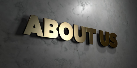 Wall Mural - about us - gold sign mounted on glossy marble wall - 3d rendered royalty free stock illustration. th