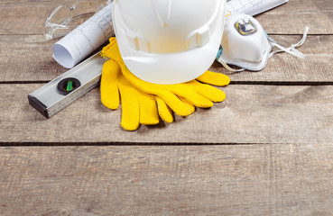 Wall Mural - hardhat and old leather gloves