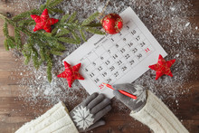 Mark The Date Calendar For Christmas, December 25, With Festive