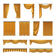 Golden Curtains Drapery Realistic Icons Collection 