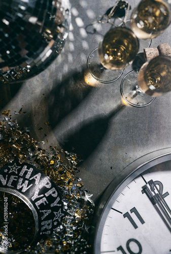 2017 New Year's Eve Grunge Background With Champagne And Disco B Poster