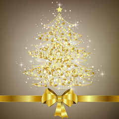 Elegant abstract Christmas background. Christmas tree and gold b