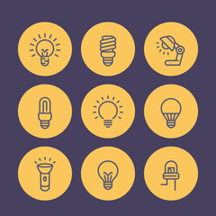 Sticker - light bulbs line icons, LED, fluorescent, CFL, halogen