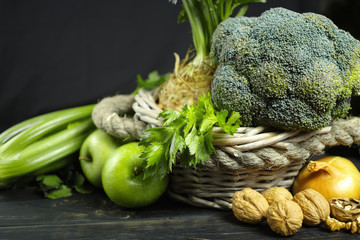 Green vegetables and fruits -  celery, apples, celery root celery celeriac