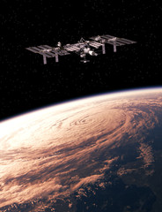 Wall Mural - international space station exploring a hurricane on the earth