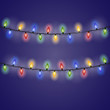 Isolated glowing light bulb garland on gradient background.