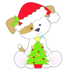 Sticker - Cute Puppy Santa