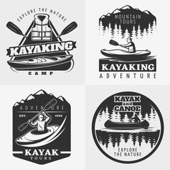 Wall Mural - Kayaking Adventure Emblems Composition 