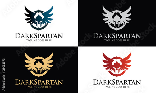 Dark Spartan Logo Design Template Spartan Wings Logo Design Concept Vector Illustration Wall Mural Graphicstudio1122