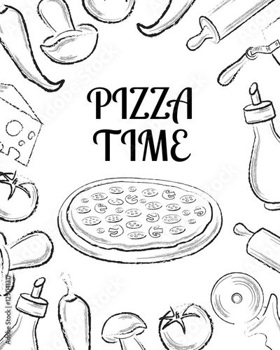 Tapeta ścienna Szablon strony menu kawiarni pizzy z czarnym ręcznie rysowane ingrid