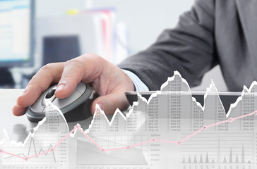 Fototapete - Man analyzing financial data and charts on computer 