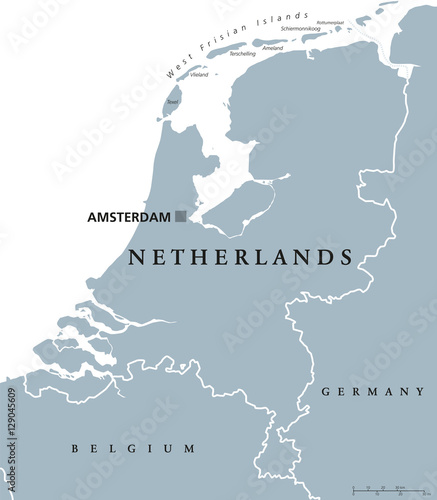 Fotomural Netherlands political map with capital Amsterdam