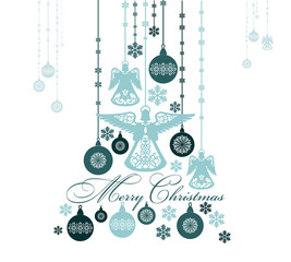 Wall Mural - Christmas festive abstract background. Pattern with toys angels and balls. Perfect for banners, posters, invitations and greeting cards for the winter holidays. Vector illustration