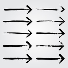 Set Of Grunge Hand Drawn Brushstrokes Arrows On White Background