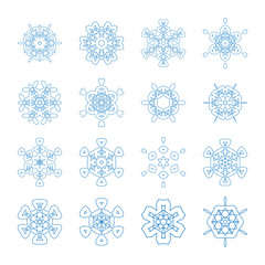 Wall Mural - Set of decorative snowflakes, collection of winter design templates, blue color