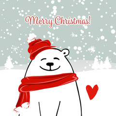 Canvas Print - Christmas card with white santa bear