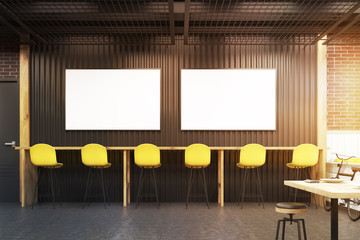 Bar interior with two horizontal posters