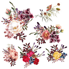 Wall Mural - Collection of vector high detailed flowers in realistic style fo