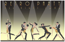 А Couple Dancing The Charleston: Retro Party Invitation Design Template. Vector Illustration..