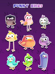 Poster - Funny cartoon style bird stickers