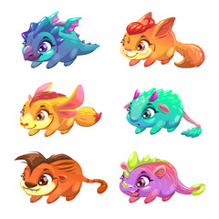 Poster - Set of cute cartoon little monsters.