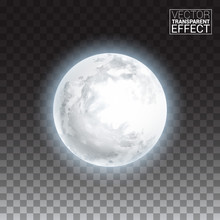 Realistic Detailed Full Big Moon Isolated On Transparent Background. Creative Vector Illustration