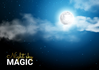 Wall Mural - night sky with the moon and lunar rays passing through the clouds. mystical moonlight. realistic. sh
