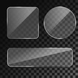 © Ann Lou - Set of 3d realistic transparent glass buttons: square with round corners ans circle. Vector illustration.