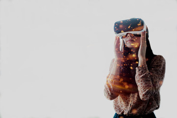 Woman with glasses of virtual reality. Future technology concept.