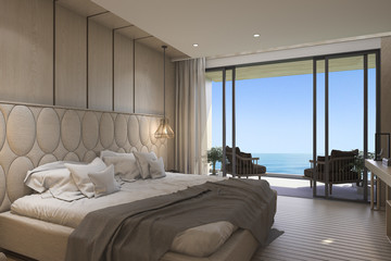 3d rendering nice sea view bedroom with luxury design 