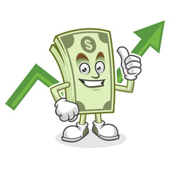 Wall Mural - Inflation, up arrow, Dollar bill mascot, Money character, Dollar cartoon
