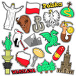 Poland Travel Scrapbook Stickers, Patches, Badges for Prints with Syrenka, Eagle and Polish Elements. Comic Style Vector Doodle