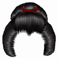 Wall Mural - japanese hairstile  with barrette . hairs black brunette 
colors . women fashion beauty style . realistic 3D .
