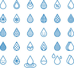 Wall Mural - DROPS blue outline icons