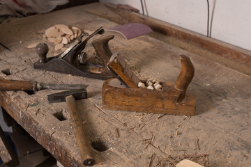 carpenter's tools on workbench