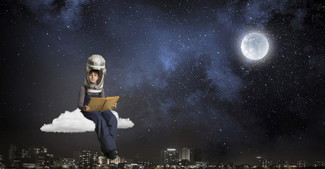 Wall Mural - He want to become astronaut . Mixed media