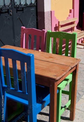 Colorful Mexican Chairs And Table This Stock Photo Explore Colorful Mexican Chairs And Table