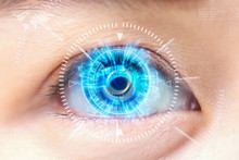 Close-up Blue Eye. High Technology The Futuristic. : Cataract