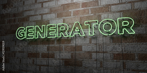 Generator Glowing Neon Sign On Stonework Wall 3d Rendered