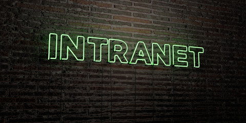 Wall Mural - intranet -realistic neon sign on brick wall background - 3d rendered royalty free stock image. can b