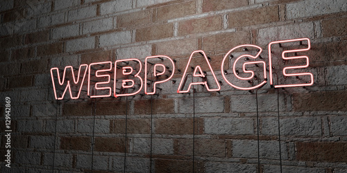 Fotografie, Obraz WEBPAGE - Glowing Neon Sign on stonework wall - 3D rendered royalty free stock illustration