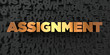 Assignment - Gold text on black background - 3D rendered royalty free stock picture. This image can be used for an online website banner ad or a print postcard.