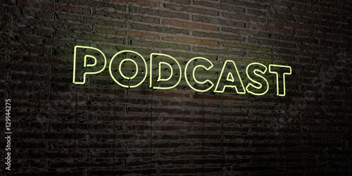 Fotografija PODCAST -Realistic Neon Sign on Brick Wall background - 3D rendered royalty free stock image