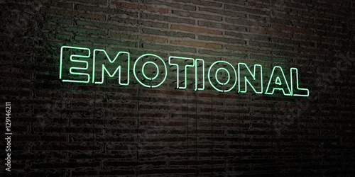 Fotografie, Obraz EMOTIONAL -Realistic Neon Sign on Brick Wall background - 3D rendered royalty free stock image