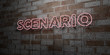 © Chris Titze Imaging - SCENARIO - Glowing Neon Sign on stonework wall - 3D rendered royalty free stock illustration.  Can be used for online banner ads and direct mailers..
