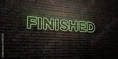 Fotografía FINISHED -Realistic Neon Sign on Brick Wall background - 3D rendered royalty free stock image