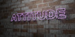 ATTITUDE - Glowing Neon Sign on stonework wall - 3D rendered royalty free stock illustration.  Can be used for online banner ads and direct mailers..