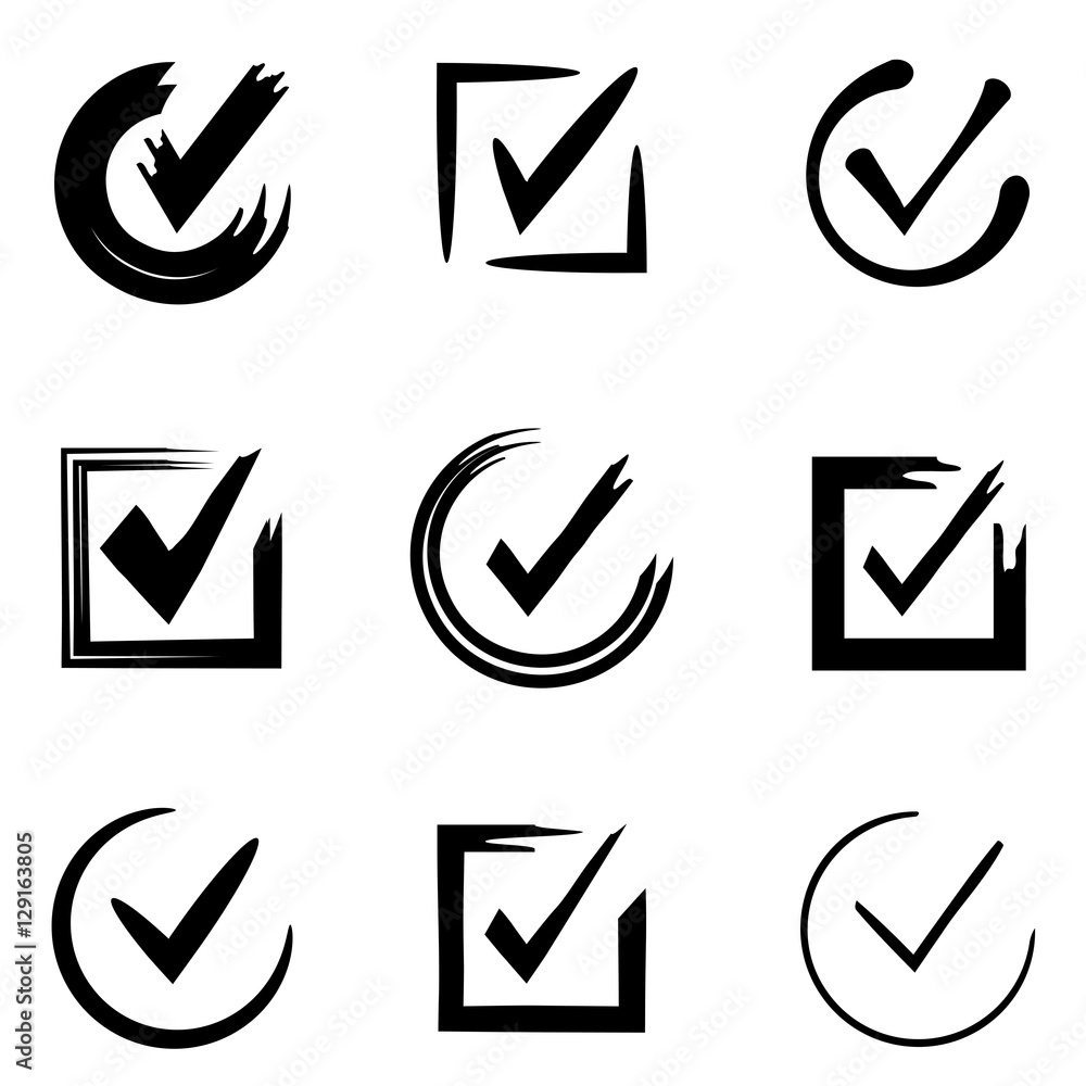 Set of hand drawn check mark, check box icons Stock Vector | Adobe Stock