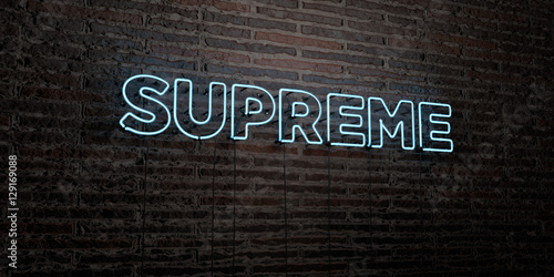 SUPREME -Realistic Neon Sign on Brick Wall background - 3D rendered
